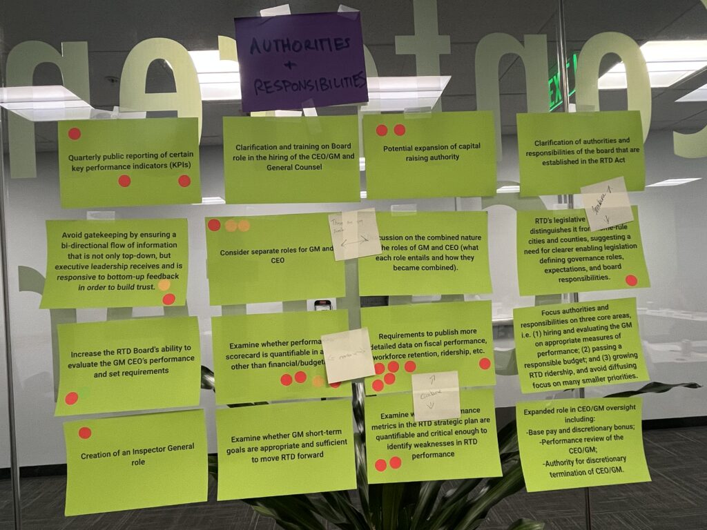 Photo of sticky notes on a window with writing on each